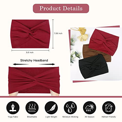 Tobeffect 7'' Extra Wide Turban Headbands for Women - 6 Pack Non-Slip Hair Wrap