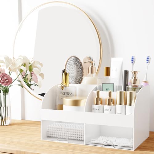 Makeup Organizer with Drawers - White Cosmetic Storage