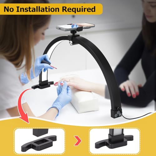Small nail lamp for desk, half moon light for nail desk with Touch Control, Portable half moon nail lamp with Phone Holder (Black)