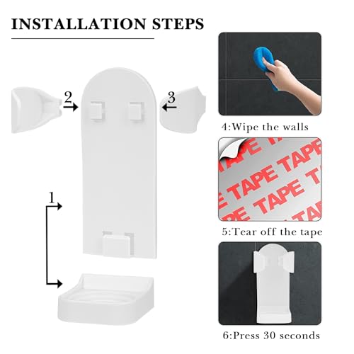 Linkidea 2 Pack Electric Shaver Wall Mount Holder, Self-Adhesive Adjustable Razor Organizer, Compatible with Braun Series 5/6 / 7/9, Bathroom Shower Storage (White)
