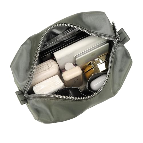 YONBEN Army Green Travel Makeup Bag with Ring Clasp Wristlet - Nylon Compact Organizer