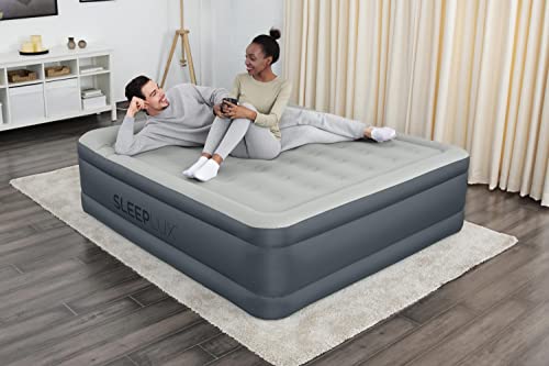 SleepLux King Air Mattress Extra Durable Non-Leak Tough Guard Material 22" Raised Airbed with Built in Pump + USB Charger (80" 72"x22") Grey