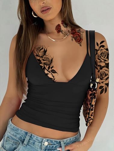 7 Red Rose Temporary Tattoo Stickers for Women