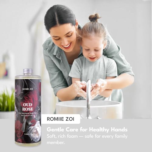ROMIIE ZOI Foaming Hand Soap Refill Gift Set ? 3 Pack (1000ML Each) with Dispenser ? Ebony Rose Scent ? Gentle & Moisturizing Plant-Based Formula ? Bulk Refill Bottles for Bathroom & Kitchen Use