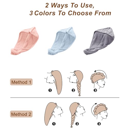Microfiber Hair Towel Wrap – 3 Pack Quick Dry Turban