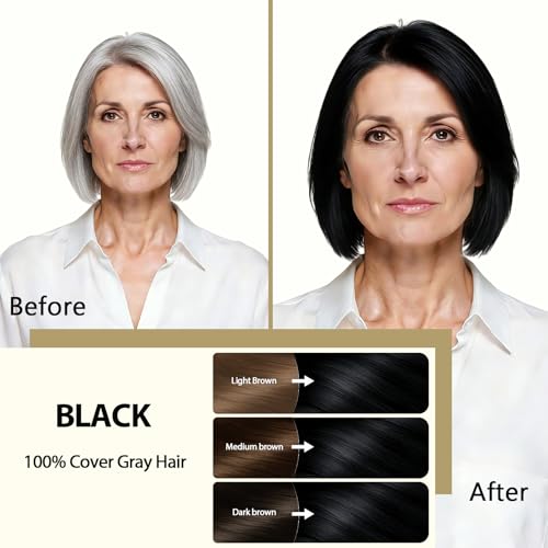 Black Hair Dye Shampoo - 100% Gray Coverage, 10-15 Mins