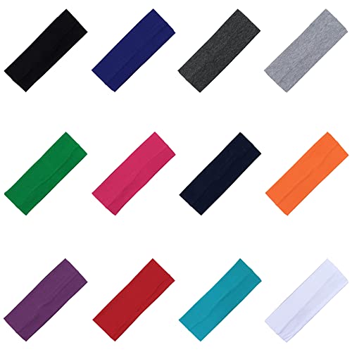 3" Wide Cotton Headbands Pack Stretch Elastic Yoga Soft and Stretchy Sports Sweatbands Fashion Headband for Teens Women Girls Men by Kenz Laurenz (12 pc Headbands, Purple)