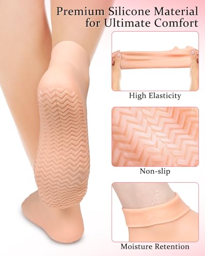 2 Pairs Silicone Moisturizing Socks for Dry Cracked Feet - XL Fit
