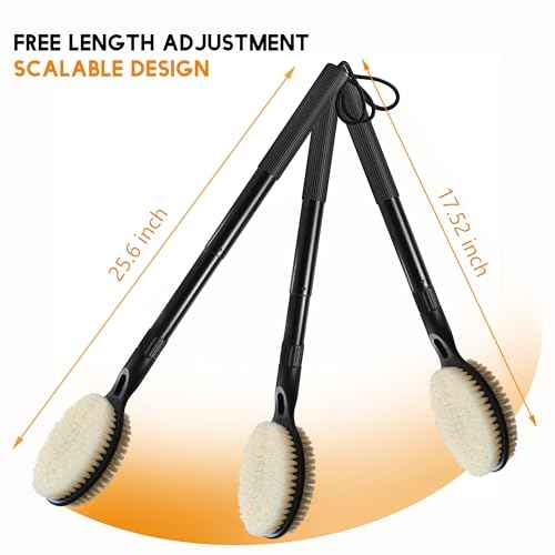 Back Scrubber with Soft and Stiff Bristles, 17''-25'' Long Handle Dual-Sided Shower Brush for Body for Deep Cleaning