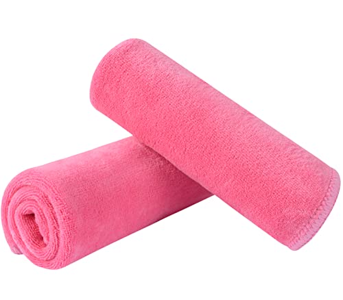 SINLAND Microfiber Facial Cloths Fast Drying Washcloth 12inch x 12inch Dark pink 2 pack