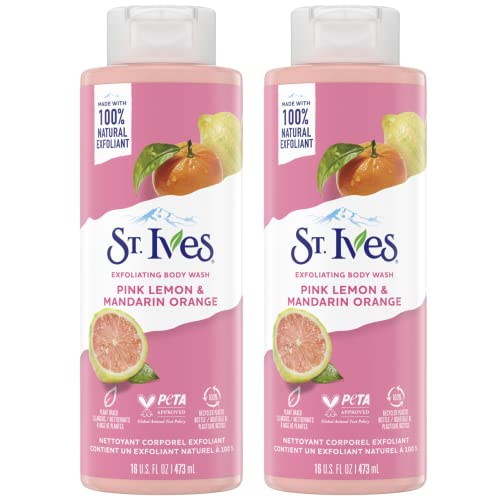 St. Ives Exfoliating Body Wash, Pink Lemon & Mandarin Orange 2-Pack ? Made with 100% Natural Exfoliants for Glowing Skin, 16 Oz Ea