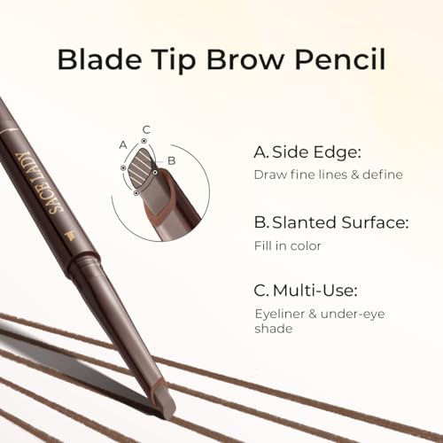 Sace Lady 2 in 1 Eyebrow Pencil & Eyebrow Gel, Dual-Ended Brow Pen & Eyebrow Brush for Fuller Brows, Fluffy & Precise, Waterproof Long-Lasting Eyebrow Pen for Women(03 Dark Brown)