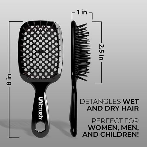 FHI Heat UNbrush Detangling Brush for Pain-Free Brushing on All Wet or Dry Hair Types — Durable DuoFlex Anti-Static Bristles, Lightweight Handle, Vented Hair Brush, Black