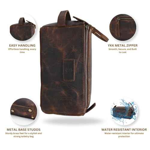 Genuine Buffalo Leather Toiletry Bag Handmade Vintage Distressed Dopp Kit Waterproof Travel Shaving & Cosmetic Organizer Unisex Small