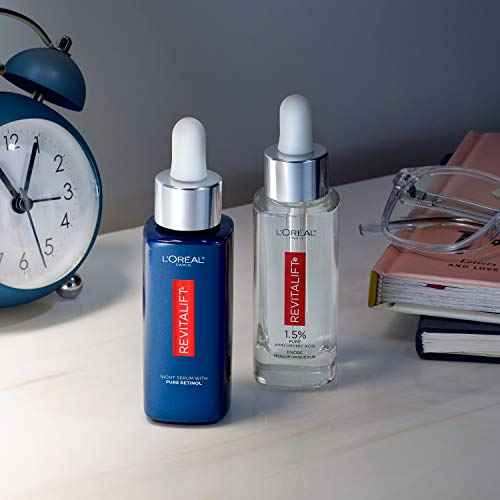 L'Oreal Paris Revitalift 0.3% Pure Retinol Night Serum, Reduce Deep Wrinkles, Fragrance Free 1 oz + Moisturizer Sample