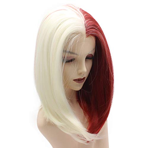 iwonawig Lace Front Synthetic Bob Wig (half white half red)