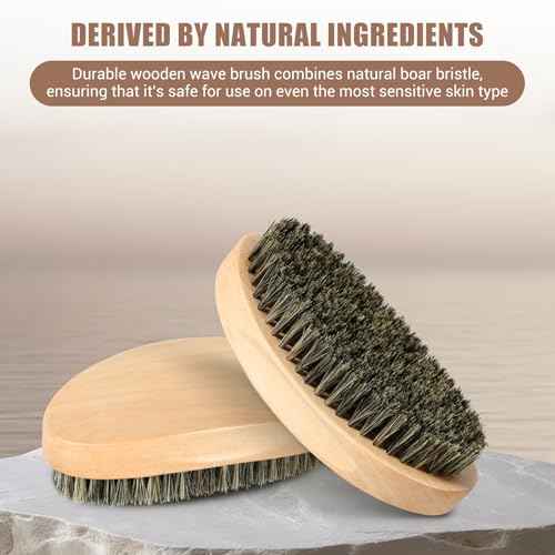 Curved 360 Wave Brush For Men, Medium Hard Palm Wave Brush for Laying Down 360 Waves, Made with Natural Boar Bristle and Wood, Easy to Hold, Perfect for Creating 360 Layer Hair Waves