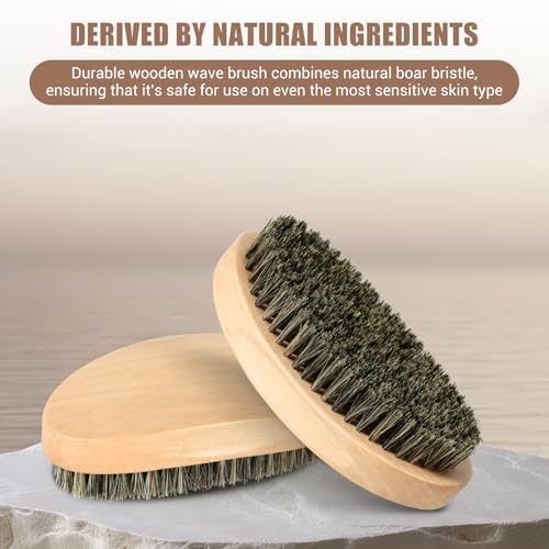 Myselect Wood Curved 360 Wave Brush for Men - Medium Hard Boar Bristle Hair Styling Tool