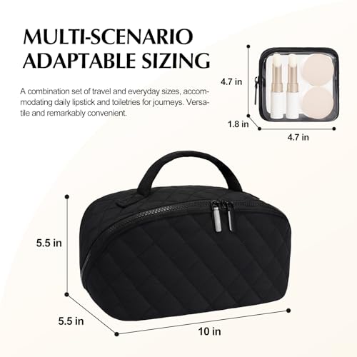 Quilted Makeup Bag Set - Waterproof Cosmetic Organizer for Travel