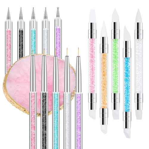 BESARME 11 Pcs Nail Art Tools, Nail Art Palette with 5 Nail Art Sculpture Pen and 2-way Dotting Pen&Nail Brushes Nail Art Kit for Nail Art DIY Home Salon