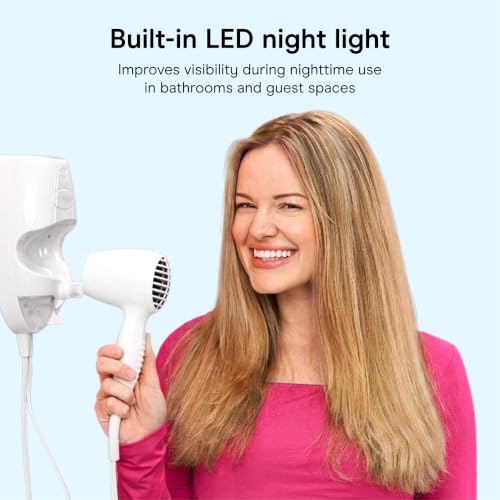 Conair 1600W Wall Mount Hair Dryer with LED Night Light