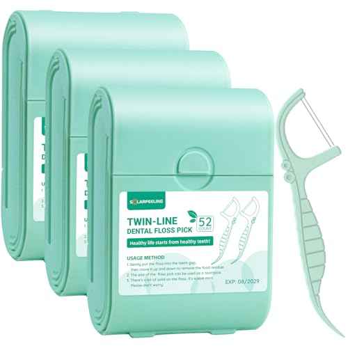 Travel Dental Floss Picks, 3 Cases with 156 Count Mint Flavor Twin-Line Dental Flosser, Portable Floss Case, Portable Floss Dispenser, Travel Floss Sticks for Adults (Green)