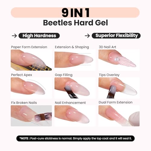 Beetles 0.5oz Pink Glitter Hard Gel 9-in-1 Nail Builder, HEMA-Free