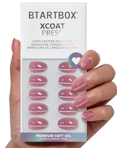 BTArtbox Press On Nails Oval Pink Glitter 32ct - 4 Week Wear