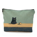 Black Cat Makeup Bag, Cat Cosmetic Bags for Women, Cats Lover Mom Lady Gifts for Women, Vintage Coffee Black Kitten Zipper Makeup Pouch