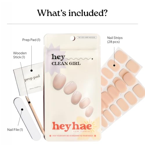 Heyhae Semi Cured Gel Nail Strips - Neutral Jelly Clean Girl Set (28 Strips)