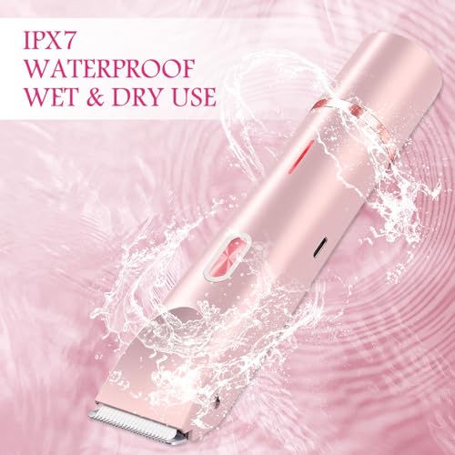 Bikini Trimmer for Women, 2 in 1 Electric Razors for Women, Rechargeable Cordless & Painless Hair Removal, Ultra Low Silent, Easy Cleaning, IPX7 Waterproof Bikini Shaver for Sensitive Skin (Pink)