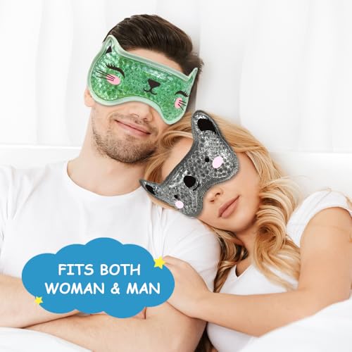 Kids Ice Packs 2 Packs Cooling Eye Mask with Soft Plush Backing for Children Boo Boos Sinus Headache Fever Patch for Kids (Green+Grey)