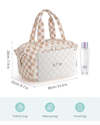 Narwey Large Travel Toiletry Bag for Women, Checkered Makeup Organizer