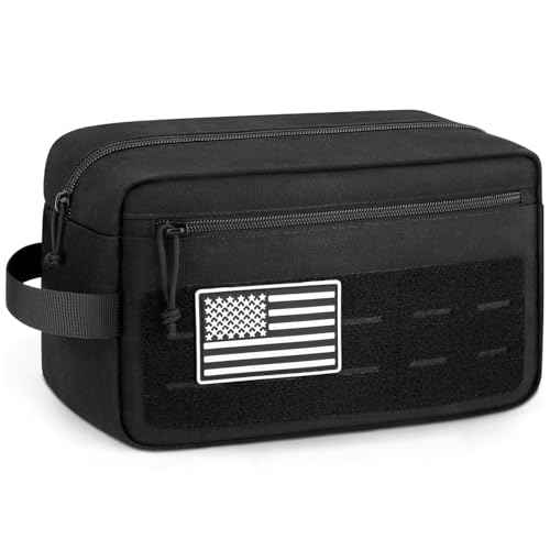 ETRONIK Travel Toiletry Bag for Men, Tactical Hygiene Bag EDC Military Tool Molle Pouches, Water-resistan Hanging Shaving Dopp Kit Shower Bag for Travel Accessories, Bathroom Makeup Bag Women, Black