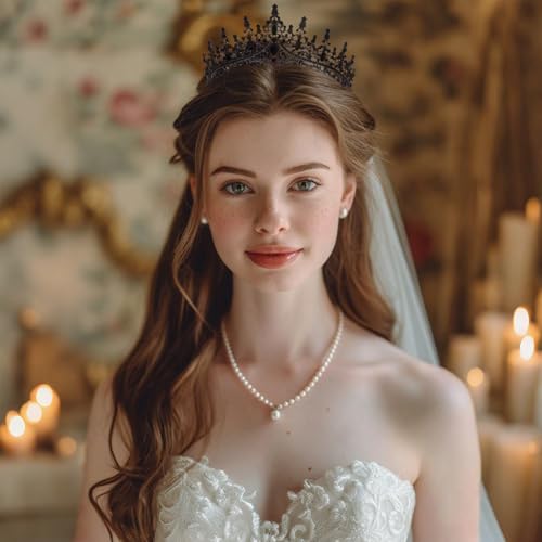Black Crystal Tiara for Women - Rhinestone Queen Crown