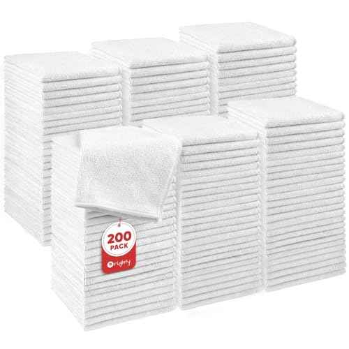 Orighty Wash Cloths Bulk Towels Set 200 Pack, Highly Absorbent and Soft Feel Microfiber Face Cloths, Multi-Purpose White Washcloths & Hand Towels for Bathroom, Hotel, Spa, and Gym, 12x12 Inch