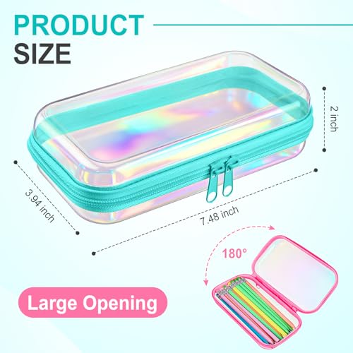 Hoolerry 3 Pcs Clear Hard Zipper Case Makeup Bag Plastic Zipper Pouch Christmas Storage Case Portable Travel Organizer Bin for Cosmetics, Building Blocks, Puzzles(Laser,S)