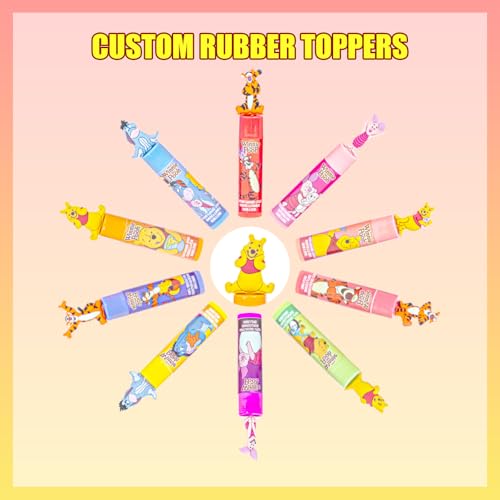 Winnie the Pooh 10 Piece Plant Based Lip Balm with Bonus Toppers, Makeup Set for Girls, Boys, Toddlers, Perfect for Gift-Giving, Sleepovers, for Kids, by Townley Girl