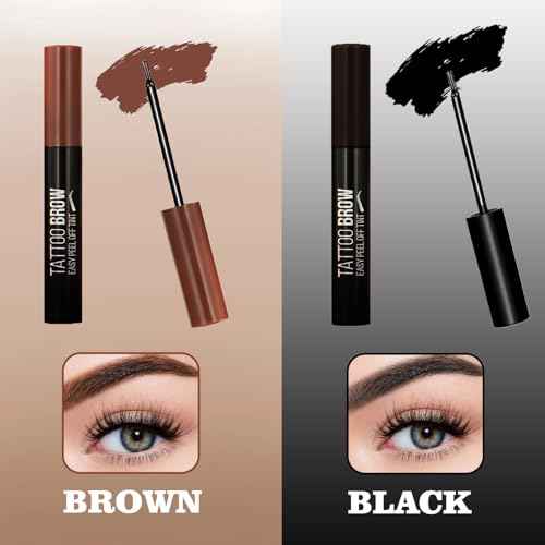 RKISSBEAUTY Peel off Eyebrow Gel Waterproof and Smudge Proof Tattoo Brow Gel Easy to Apply Achieve Fuller & Defined Brows Makeup 2Pcs Brown and Black