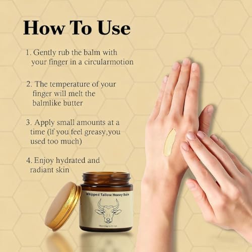 Beef Tallow for Skin - Whipped Moisturizer Balm, Natural Hydrating Cream for Face & Body, Relief for Dry & Sensitive Skin, Tallow Honey Balm (2)