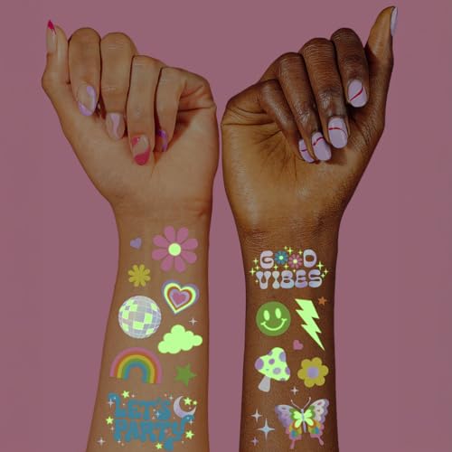 Glow in the Dark Temporary Tattoos for Rave Parties - 82 Iridescent Designs