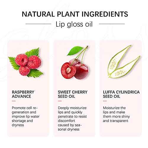 2PCS Hydrating Lip Glow Oil, Lip Oil Gloss Transparent Toot Tinted Nourishing Long Lasting Repairing Lightening Lip Lines (RASPBERRY) 0.2 OZ