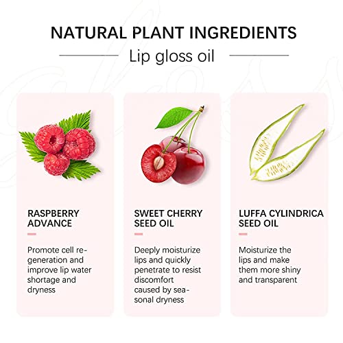 GECOMO 2PCS Hydrating Lip Glow Oil, Lip Oil Gloss Transparent Toot Tinted Nourishing Long Lasting Repairing Lightening Lip Lines (RASPBERRY) 0.2 OZ