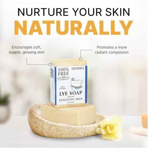 Grandma's Pure Lye Soap Bar by CLASSYONE ? Unscented Face & Body Wash Soap for Dry & Itchy Skin, Bundled with Wonder Wafers Baby Powder Air Freshener - 6.0 oz, Pack of 6