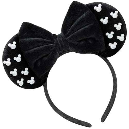 Trnerm Large Size Mouse Ears Headband for Women in Black Fuzzy Fabric, Plus-size Park Ears Headband for Birthday, Cosplay Party, Christmas, Halloween, Party