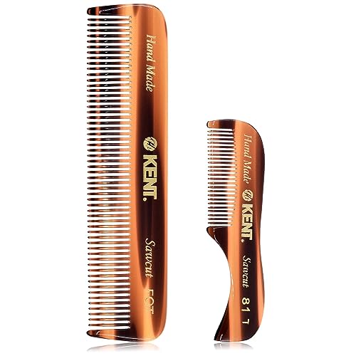 Kent 81T FOT Tortoiseshell Beard Pocket Comb Set for Men - Beard Kit for Travel and Home, Mustache Comb for Men, Mini Comb Beard Combs for Mens Grooming, Sawcut Hand polished Made in England