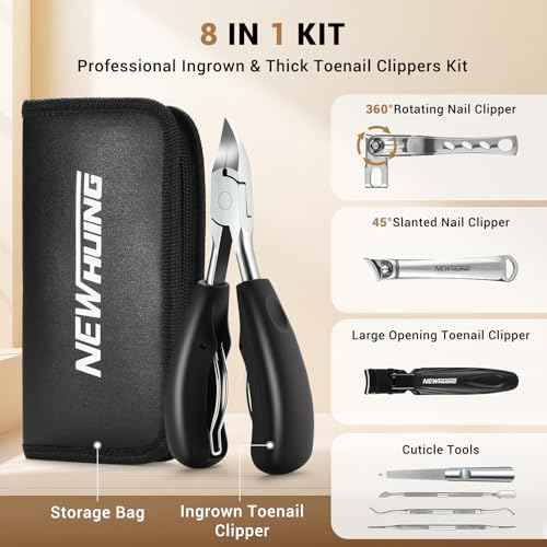 New Huing Toenail Clippers for Seniors, 8-Piece Nail Clippers Set for Thick & Ingrown Toenails, Great Gift for Parents Hunsband Wife, Included Leather Case