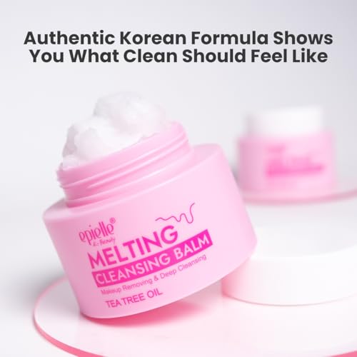 Epielle Melting Cleansing Balm Oil Cleanser - Tea Tree Oil Makeup Remover for Face, Gentle Deep Pore Cleanser, Waterproof Mascara Remover, Sensitive Skin Safe, 1.05oz
