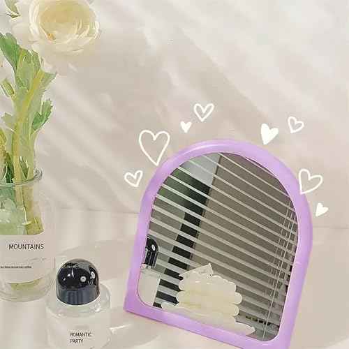 Arch Shaped Makeup Mirror for Desk Vanity Mirror for Bedroom,Living Room and Minimal Spaces Room Decor Home Decorations (Purple)