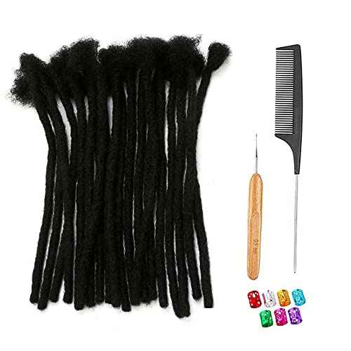 100% Human Hair Dreadlock Extensions for Men/Women 0.6cm Width Full Hand-made 6 Inch 60 Strands Permanent Locs Extensions Can be Dyed and Bleached
